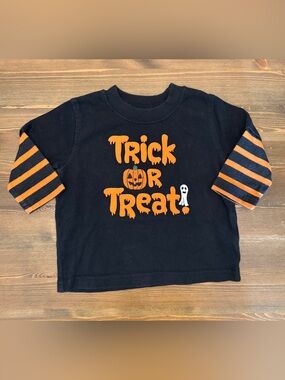 Halloween 'Trick or Treat' Cotton Long Sleeve Shirt - Black & Orange (6-12M)